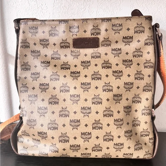 MCM Tan Visetos Logo Messenger Bag - Picture 1 of 3